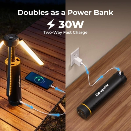 BougeRV Lampa kempingowa teleskopowa LED 3000 lm 15600 mAh - do 168 cm, IPX5, powerbank