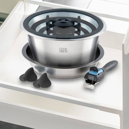 Cookvision nesto zestaw garnków 11 elementów - 3 garnki, patelnia, pokrywki, zdejmowany uchwyt, do indukcji, do kampera