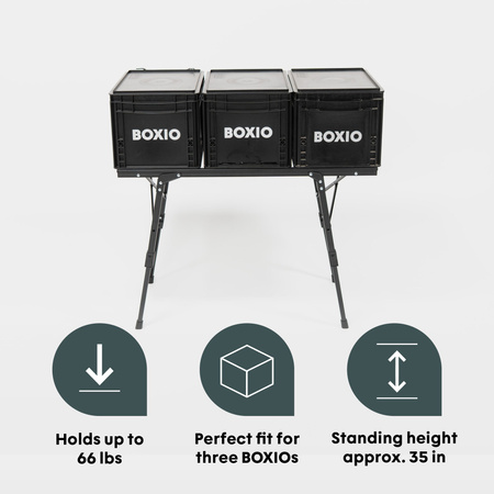 BOXIO TABLE - aluminium camping table for 3 Euroboxes with legs 40-62 cm