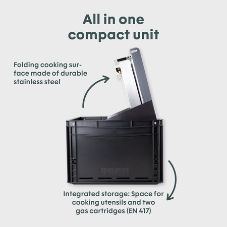 BOXIO COOK PLUS - gas stove in a Eurobox with BOXIO COOKWARE pot set